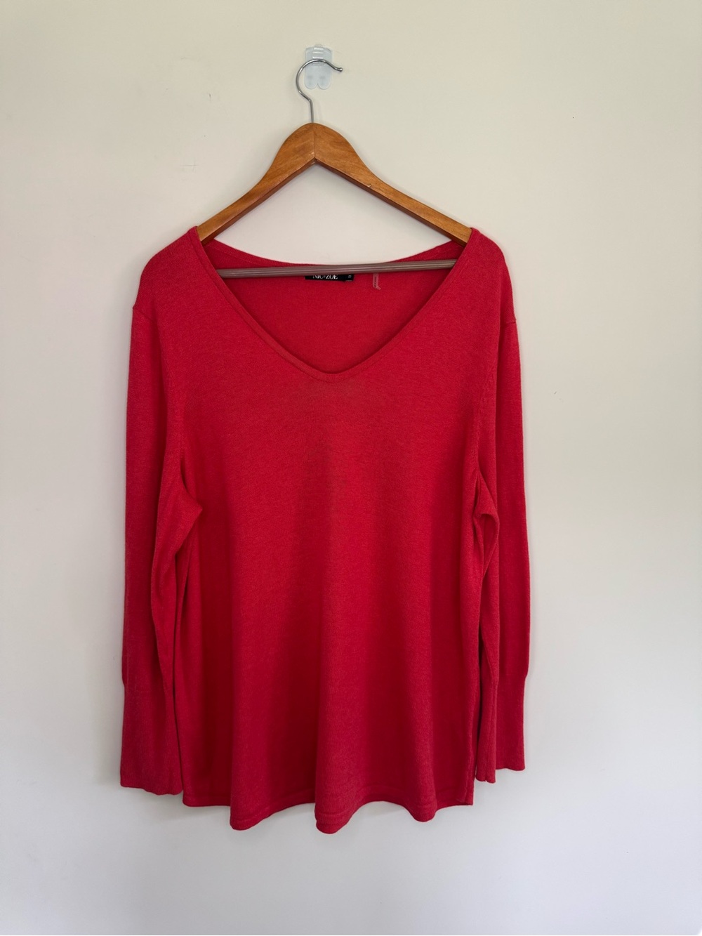 NIC+ZOE Red Lightweight Knit V-Neck Long Sleeve Pullover Sweater Plus 1X